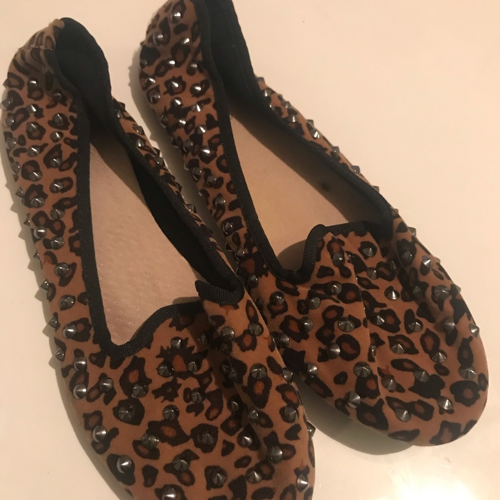 Topshop Vectra Leopard Studs Ballet Flats 38/7.5M